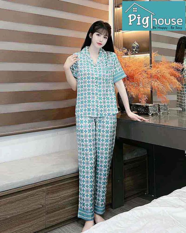 Bộ Pijama dài xanh phối chữ C