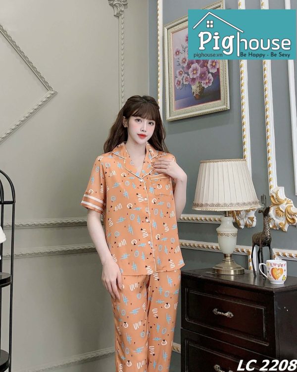 Bộ pijama dài Cam chữ hàn - Hình ảnh 2