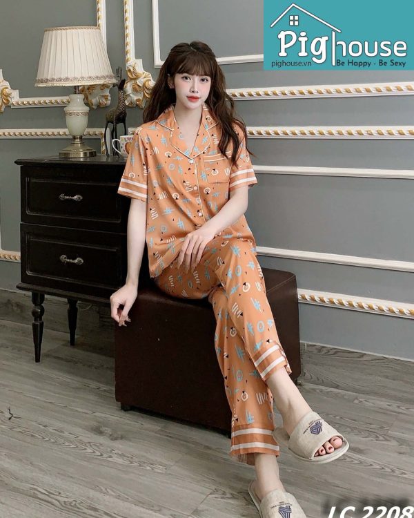 Bộ pijama dài Cam chữ hàn - Hình ảnh 3