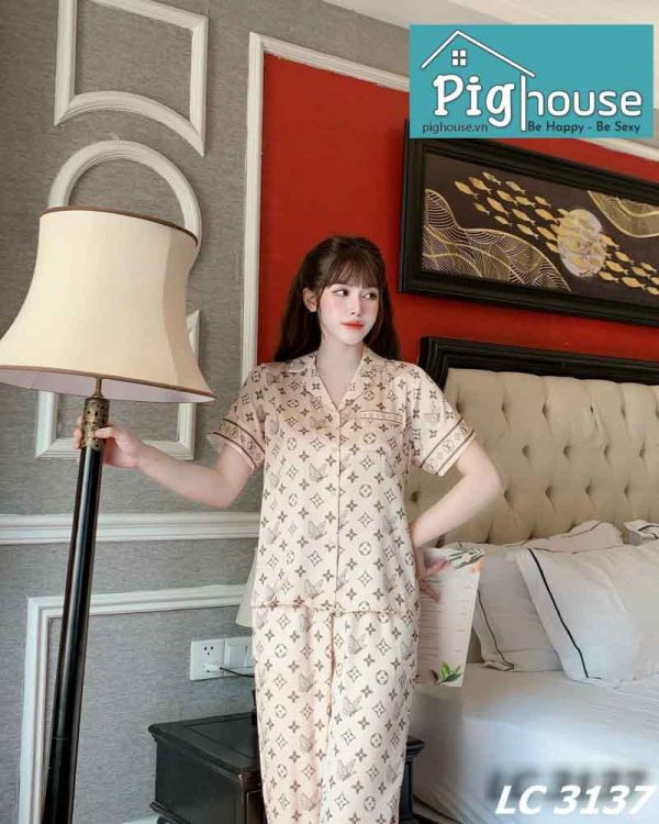 Bộ dài cộc Pijama màu be butterfly