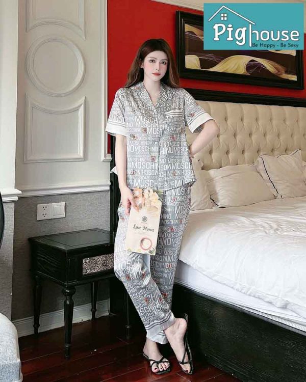 Bộ pijama dài chữ moschino màu ghi