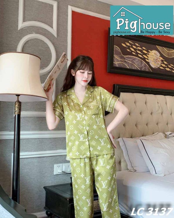 Bộ pijama dài LV cỏ bốn lá xanh rêu