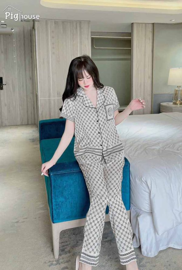 Bộ dài cộc Pijama chữ GG caro
