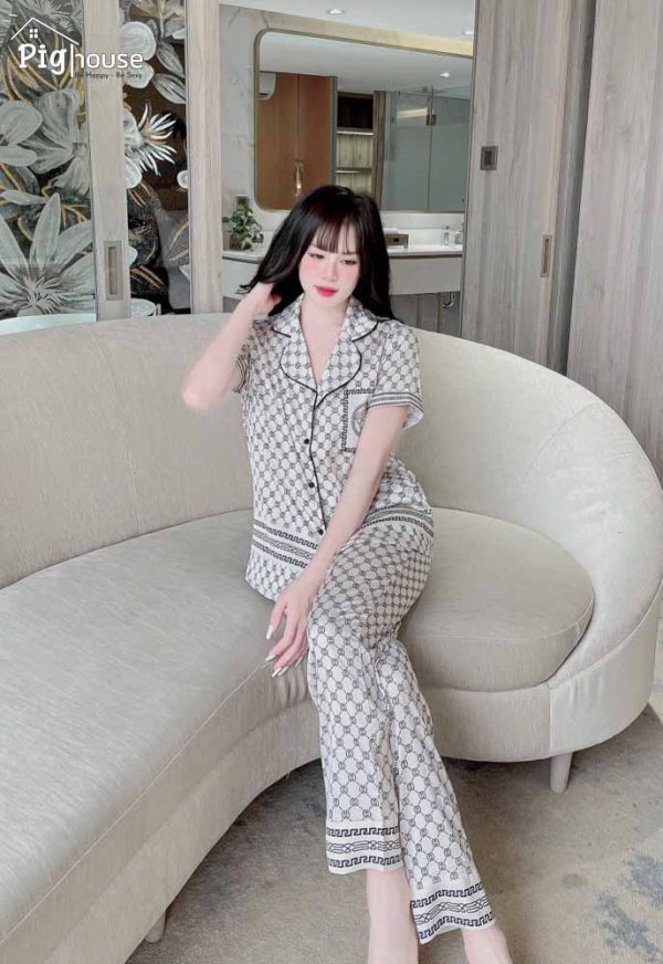 Bộ dài cộc Pijama chữ GG caro