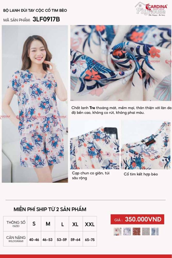 Bộ đùi Cardina cổ tim bèo lanh tre 3LF09