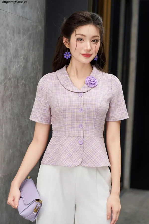 Áo Sơ Mi Kẻ Peplum LFSM1252