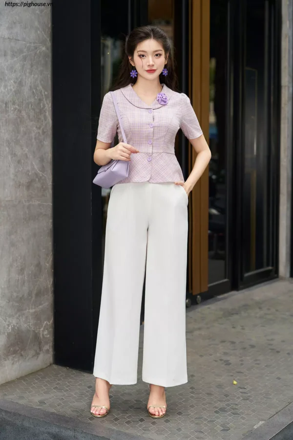 Áo Sơ Mi Kẻ Peplum LFSM1252