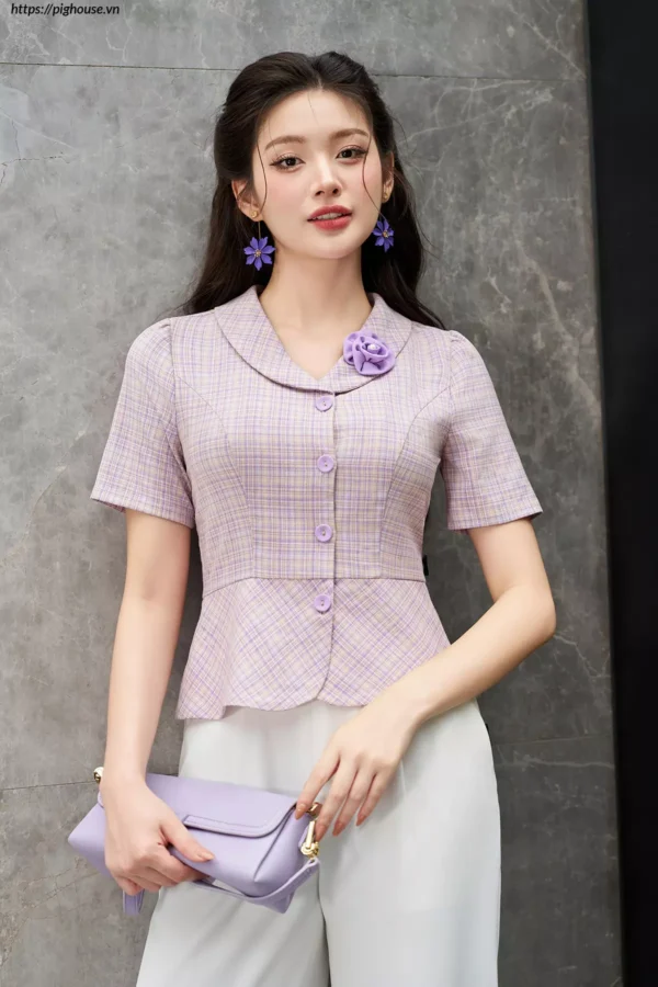 Áo Sơ Mi Kẻ Peplum LFSM1252