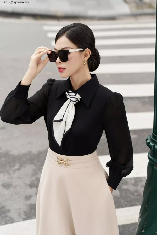 Áo Sơ Mi Lụa Hàn Cổ Đức Tay Voan Luperi