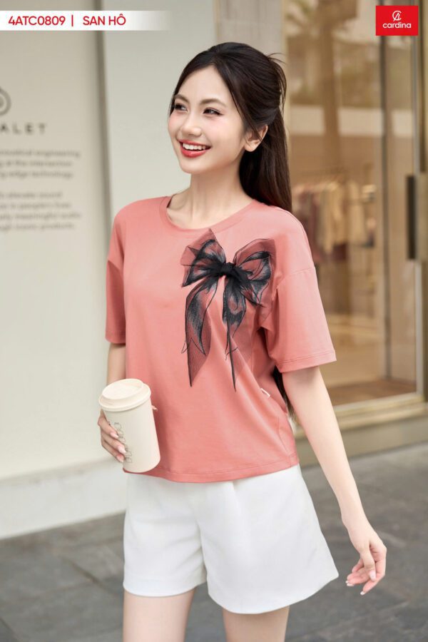 Áo phông cotton nơ xinh xắn