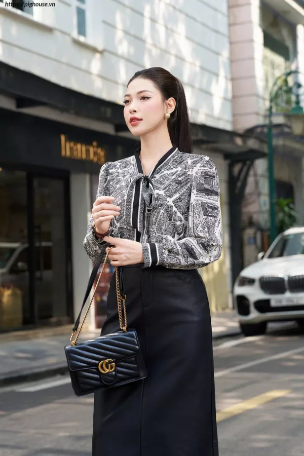 Áo sơ mi LUPERI tay dài họa tiết cổ nơ
