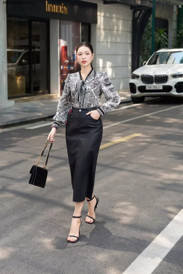 Áo sơ mi LUPERI tay dài họa tiết cổ nơ