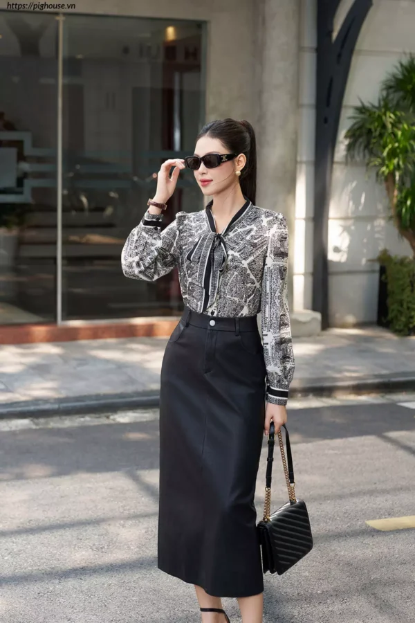 Áo sơ mi LUPERI tay dài họa tiết cổ nơ