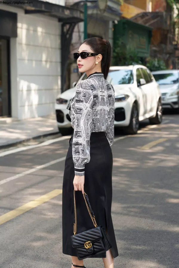 Áo sơ mi LUPERI tay dài họa tiết cổ nơ