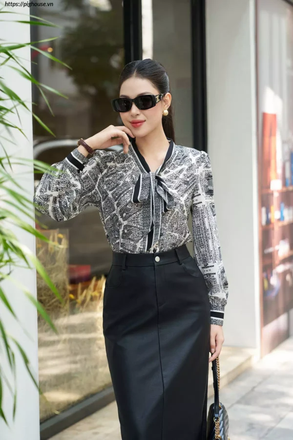 Áo sơ mi LUPERI tay dài họa tiết cổ nơ