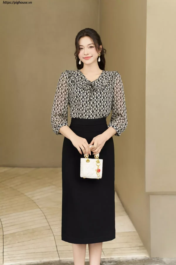 Áo sơ mi cổ bèo thắt nơ Luperi
