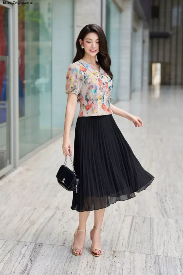 áo sơ mi lụa nhật tay bồng công sở