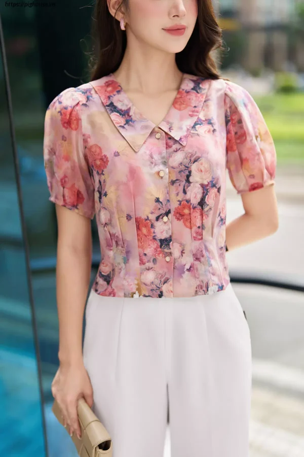 áo sơ mi lụa nhật tay bồng công sở