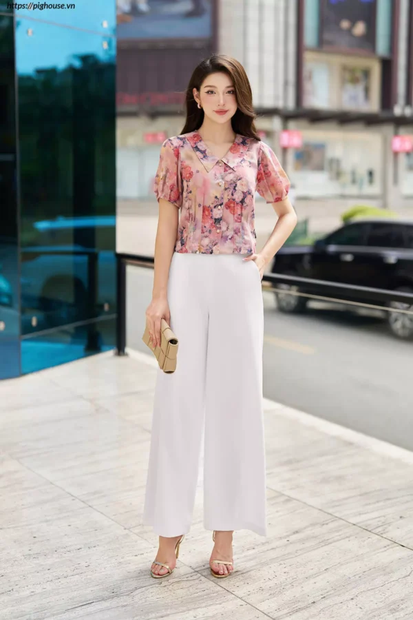 áo sơ mi lụa nhật tay bồng công sở