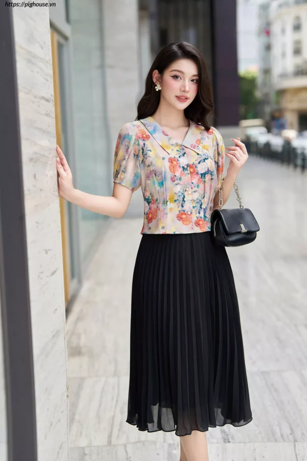 áo sơ mi lụa nhật tay bồng công sở