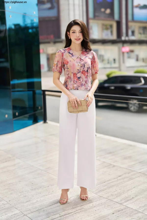 áo sơ mi lụa nhật tay bồng công sở