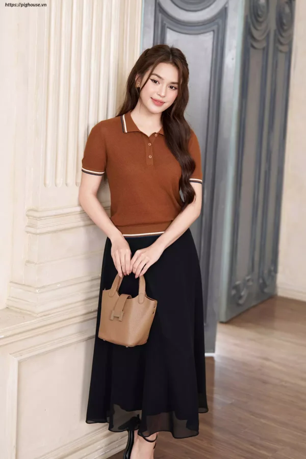 Chân váy midi dáng A cạp sang trọng