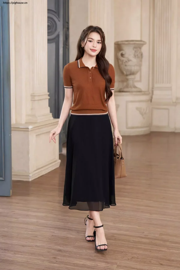 Chân váy midi dáng A cạp sang trọng