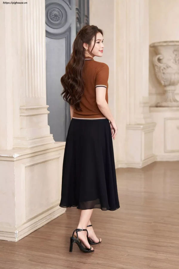 Chân váy midi dáng A cạp sang trọng