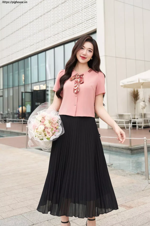 Áo Ký Giả LF5KG06 Nơ Cổ Sang Trọng
