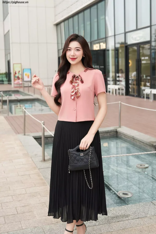 Áo Ký Giả LF5KG06 Nơ Cổ Sang Trọng
