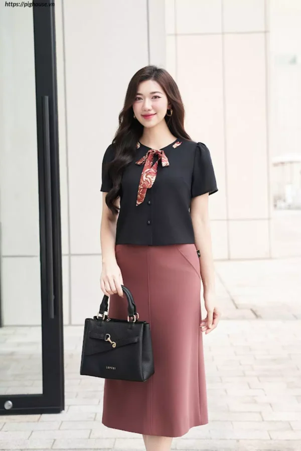 Áo Ký Giả LF5KG06 Nơ Cổ Sang Trọng