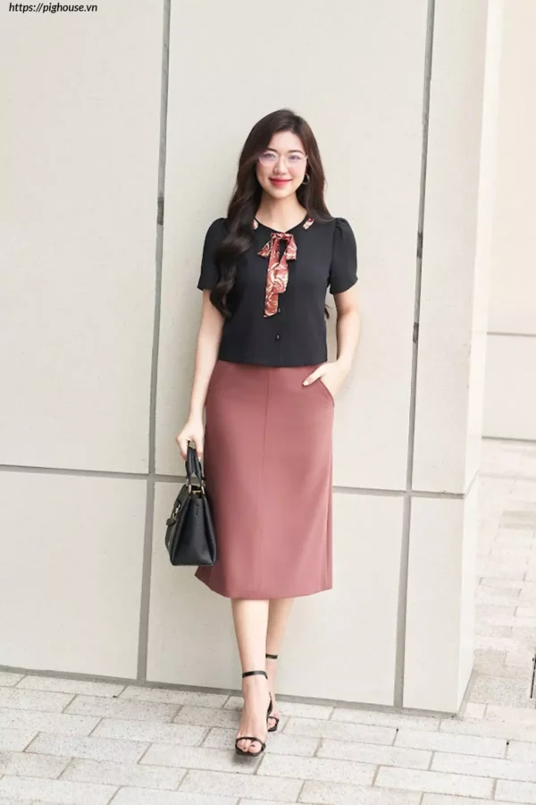 Áo Ký Giả LF5KG06 Nơ Cổ Sang Trọng