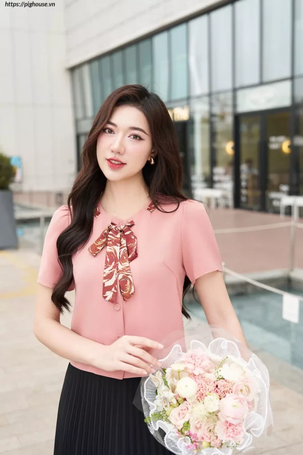 Áo Ký Giả LF5KG06 Nơ Cổ Sang Trọng