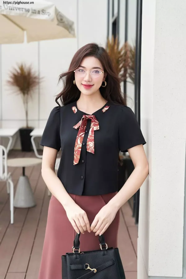 Áo Ký Giả LF5KG06 Nơ Cổ Sang Trọng