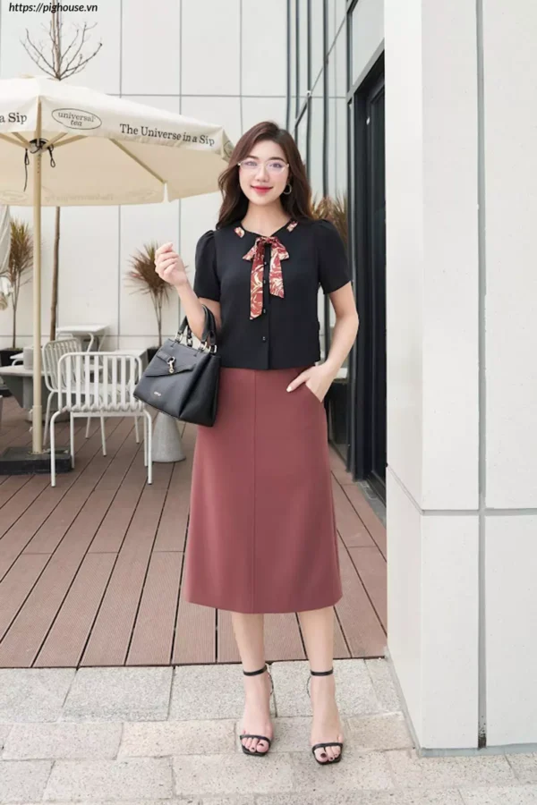 Áo Ký Giả LF5KG06 Nơ Cổ Sang Trọng