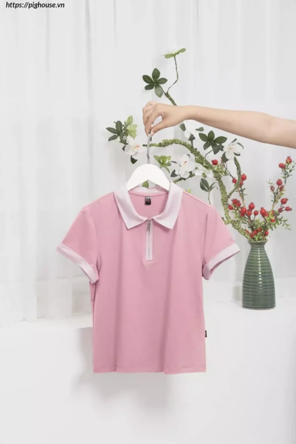 Áo Polo Nữ Cotton Mềm Mát Cổ Khóa Phối Màu