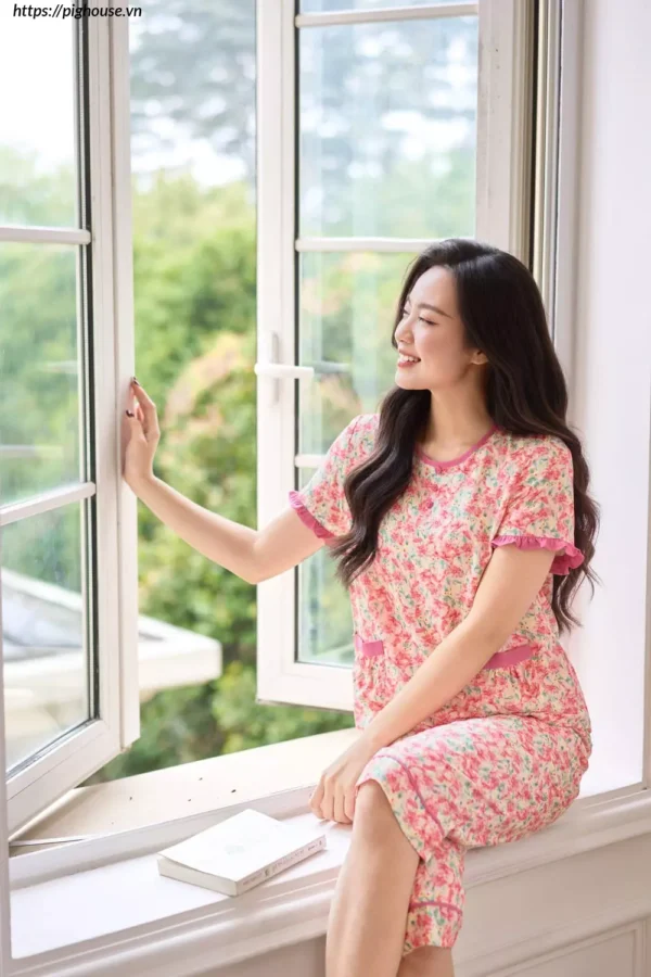 Bộ Lanh Lửng Tay Cộc Phối Bèo Họa Tiết