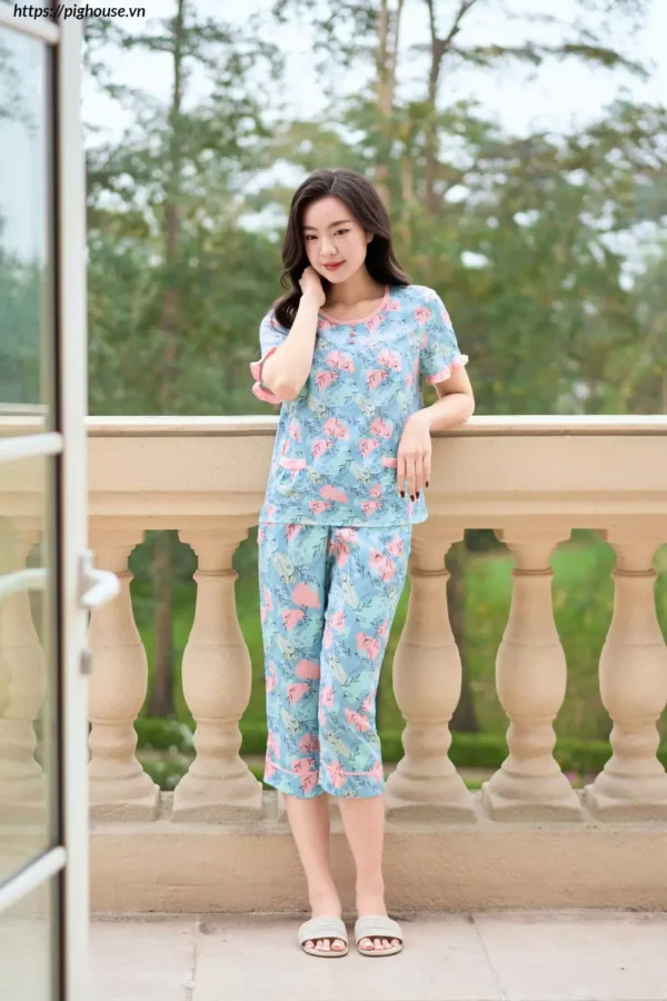 Bộ Lanh Lửng Tay Cộc Phối Bèo Họa Tiết