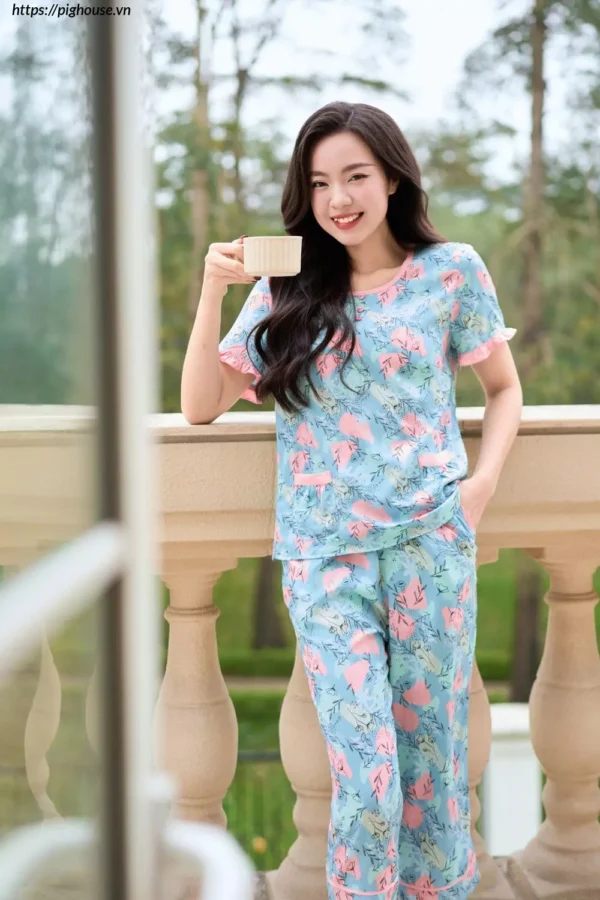Bộ Lanh Lửng Tay Cộc Phối Bèo Họa Tiết