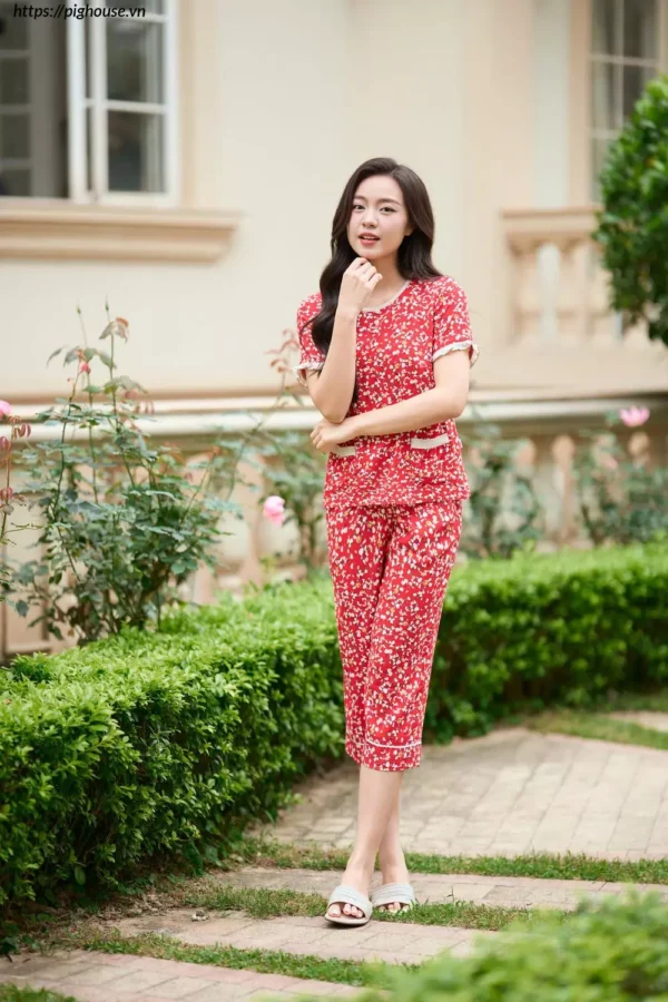 Bộ Lanh Lửng Tay Cộc Phối Bèo Họa Tiết