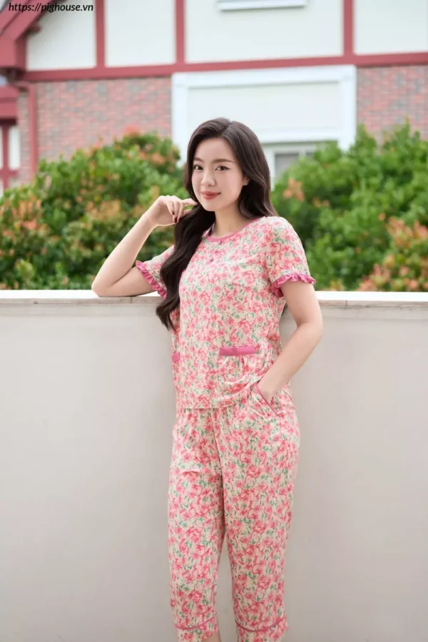 Bộ Lanh Lửng Tay Cộc Phối Bèo Họa Tiết