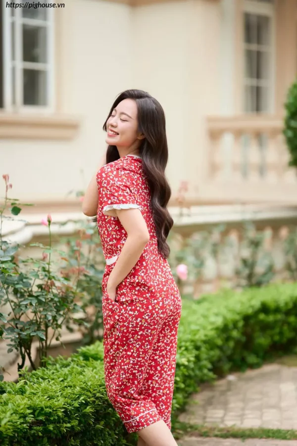 Bộ Lanh Lửng Tay Cộc Phối Bèo Họa Tiết
