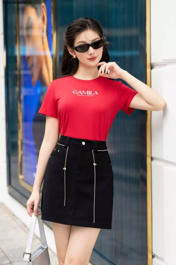 Chân váy jeans lưng cao tôn dáng