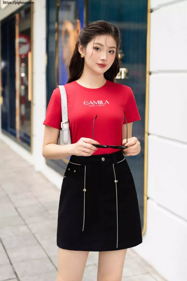 Chân váy jeans lưng cao tôn dáng