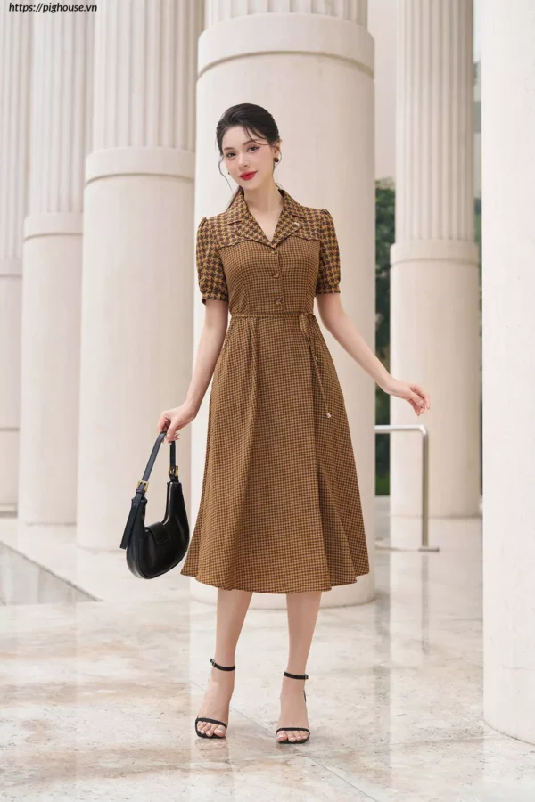 Đầm Luperi zic zac cổ vest