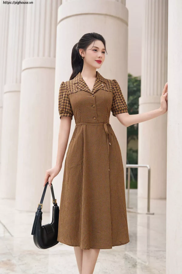 Đầm Luperi zic zac cổ vest