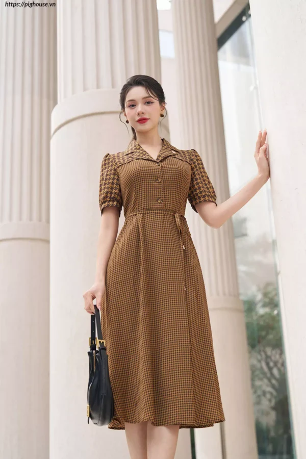 Đầm Luperi zic zac cổ vest