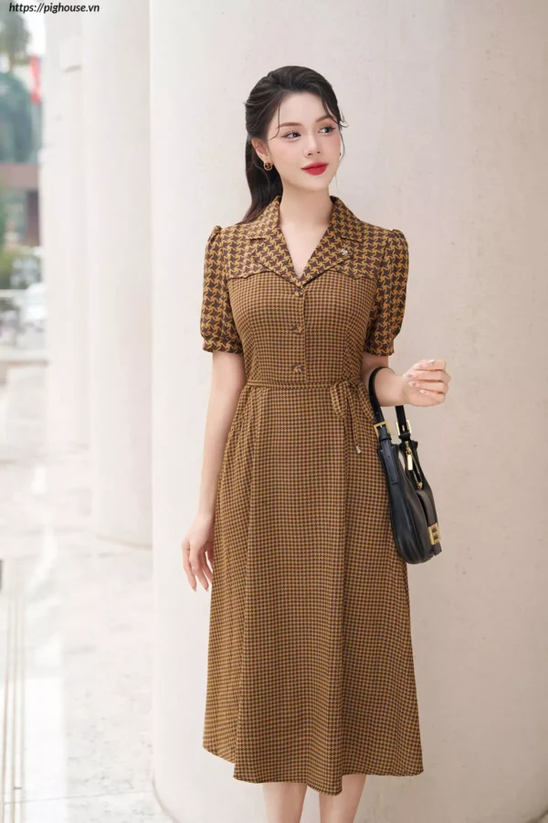 Đầm Luperi zic zac cổ vest