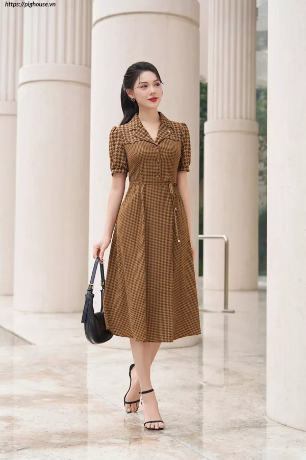 Đầm Luperi zic zac cổ vest
