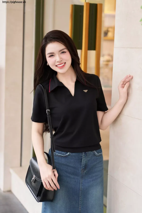 Áo Polo Cotton Lạnh Luperi Phối Lé Cổ Bo Gấu